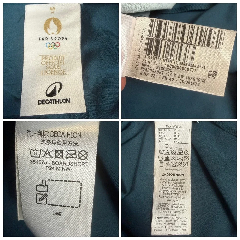Decathlon Paris 2024 Olympic Boardshorts Turquoise Blue 32 Mens Swim Trunks SEO